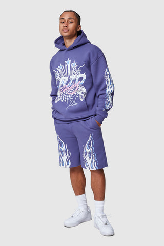 FLAMES HOOD AND SHORT SET - BLUE