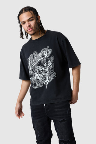 Cherub Tee - Black Acid Wash
